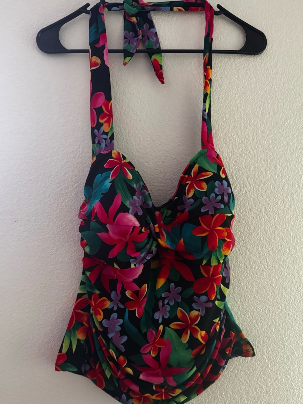 Catalina Black Tropical Floral Halter One-Piece Swimsuit